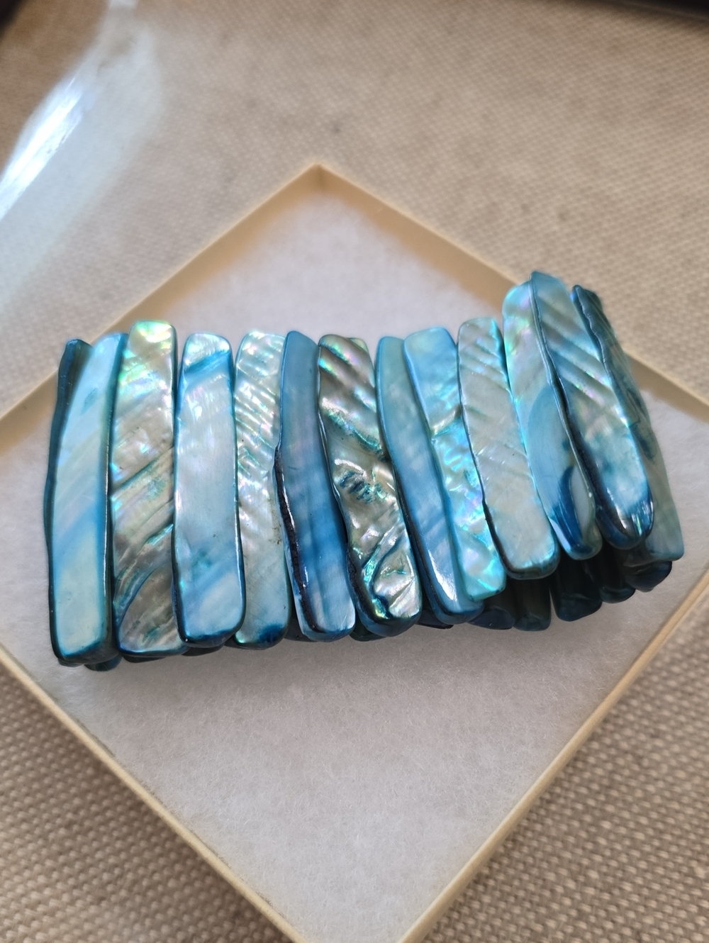Vintage Turcoise Blue Abalone Shell Stretch Bracelet - Women Accessories